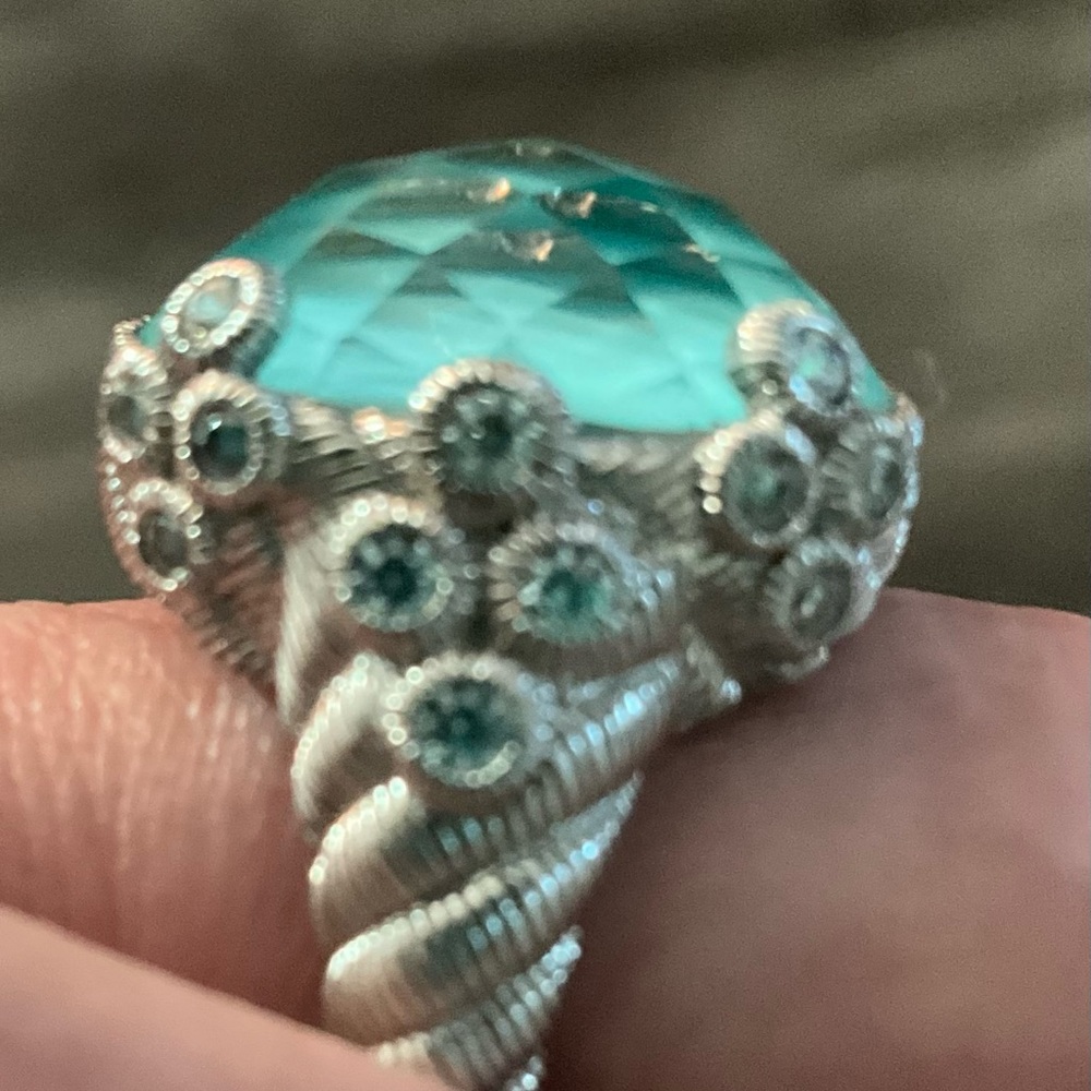 Judith Ripka Sterling Oval Turquoise and Quartz Doublet Cocktail Ring 5.75 - Picture 13 of 16